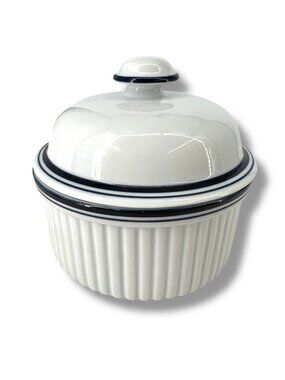 Dansk Bistro Christianshavn Blue Lidded Ceramic Bowl 4" X 4.5" White
